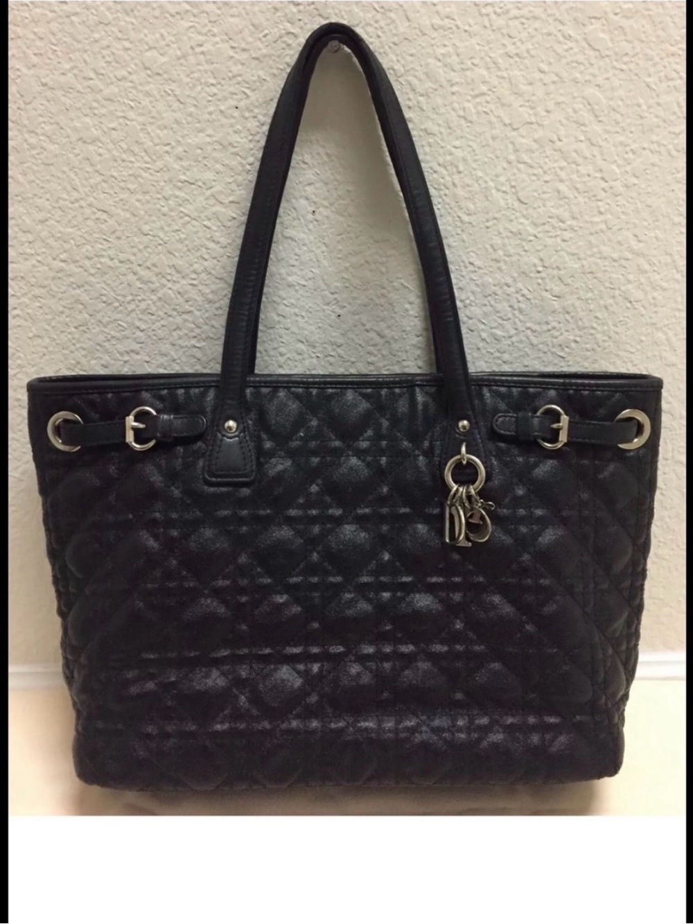 Dior Black Quilted Leather Tote with Silver Hardware